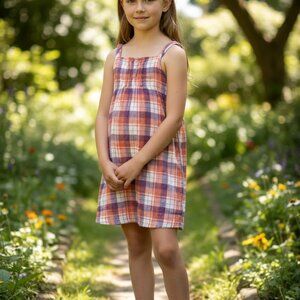 (F-180)Orchestra Girls‎ Plaid Dress Size 10 140cm Cotton Sleeveless Casual Summe